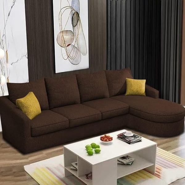 Ripple FURNITURE Sumptuous Serenity: The Round Lounger L-Shape 6 Seater Sofa Set for Your Living Room (RHS) (Brown)
