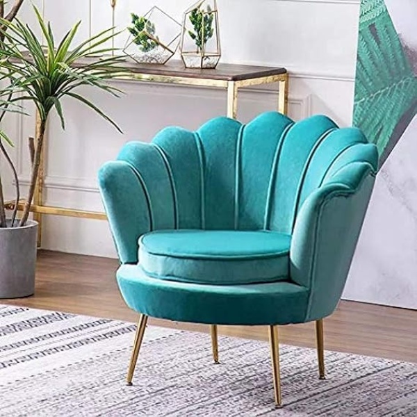 Ripple FURNITURE Round shaped Flower chair - Mettle legs - velvet (Light Blue)