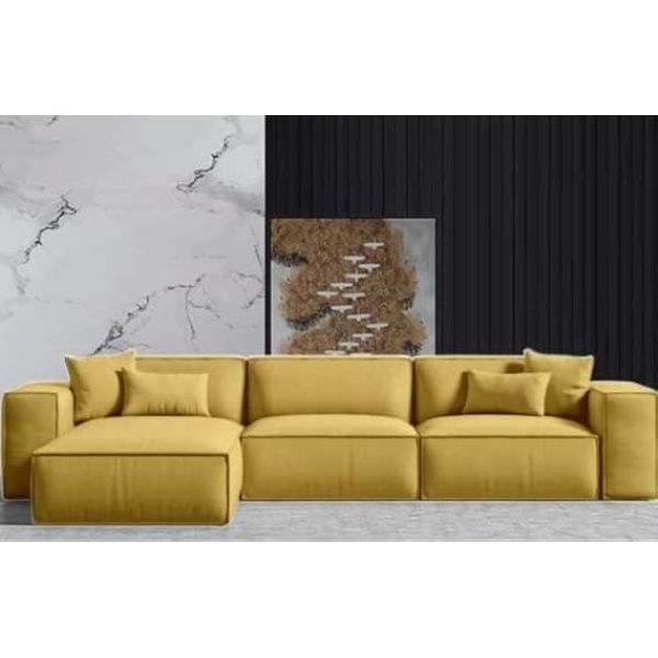Ripple FURNITURE L-Shape Modern Style Luxury Home Couch (Right, Yellow)