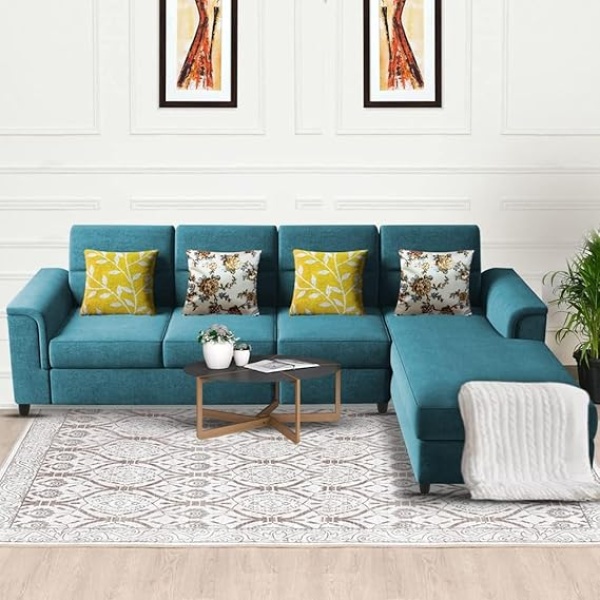 Ripple FURNITURE Harmony 6-Seater L-Shape Sofa Set for Living Room (Turquise)