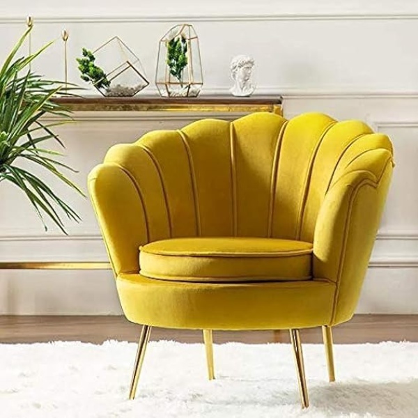 Ripple FURNITURE Round shaped Flower chair - Mettle legs - velvet (Yellow)