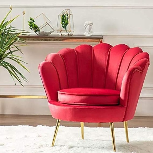 Ripple FURNITURE Round shaped Flower chair - Mettle legs - velvet (Red)