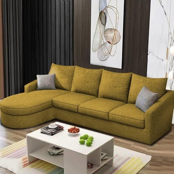 Ripple FURNITURE Sumptuous Serenity: The Round Lounger L-Shape 6 Seater Sofa Set for Your Living Room (LHS) (Yellow)