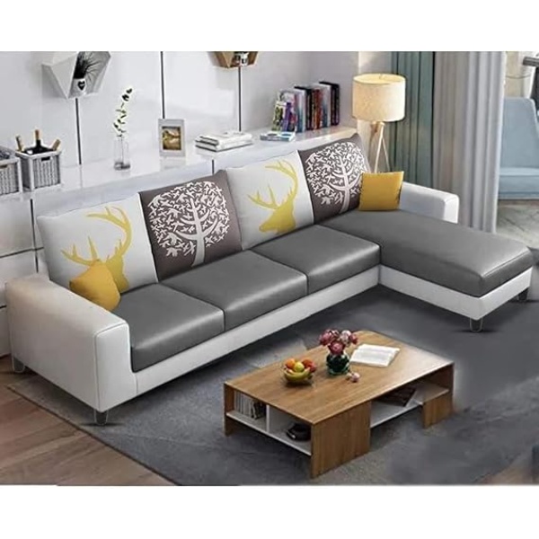 Ripple FURNITURE 6 Seater L Shape Sofa For Living Room (Grey and Dark Grey)