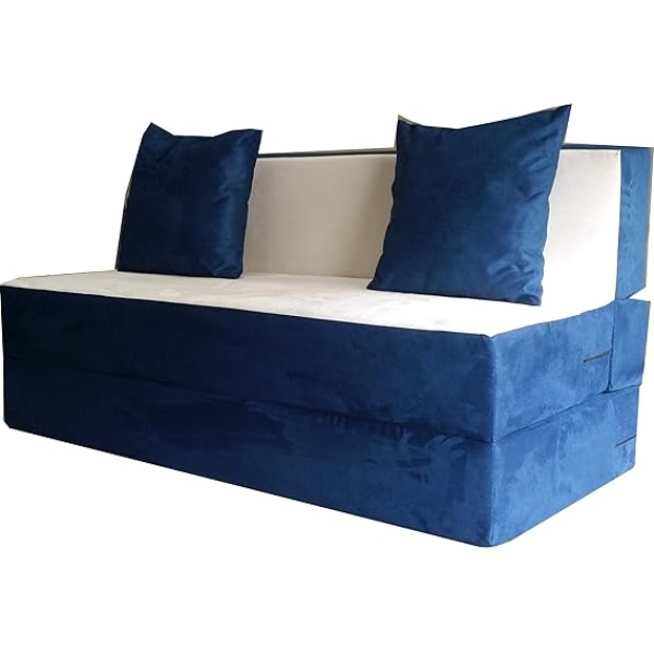 Ripple FURNITURE 3 Seater with 2 Cushions Sofa Set - Dark Blue and Off White