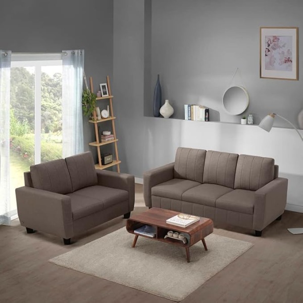 Ripple FURNIUTRE Modern Fabric Sofa (3+2 Seater, Pebble Brown)