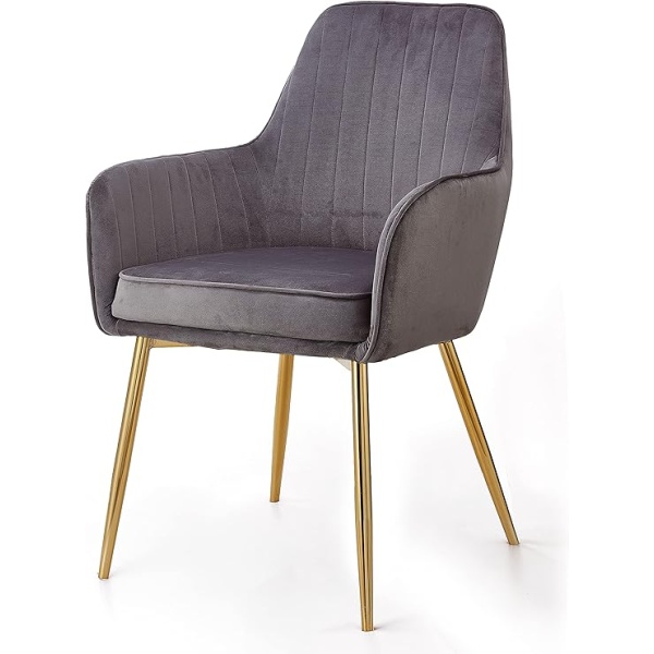 Ripple FURNIUTRE ComfyNest Kitchen Chair, Soft Velvet Seat and Back With Thick Seat Cushion Metal Legs Armchairs for Dining Room and Living Room (Dark Grey)