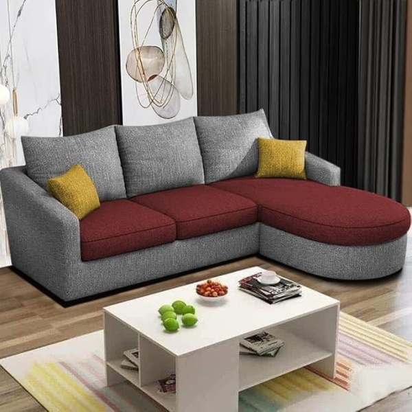 Ripple FURNITURE Elegance Edge 4-Seater Sofa Set for Living Room (Maroon Grey)