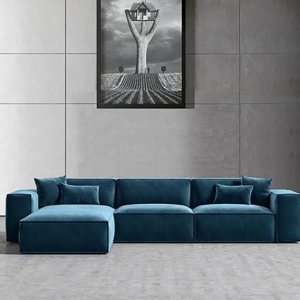 Ripple FURNITURE L-Shape Modern Style Luxury Home Couch (Right, Torqouise)