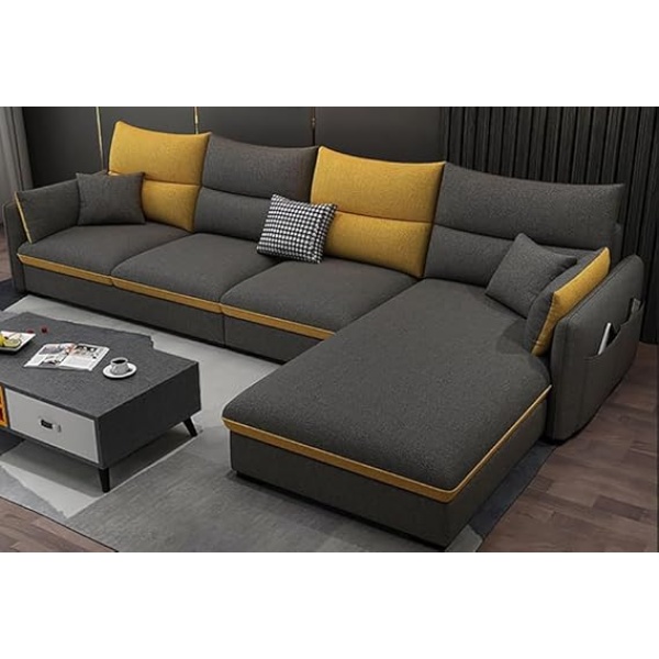 Ripple FURNITURE Living Room Sectional Sofa Set with Chaise Lounge Chair and Ottoman, Yellow