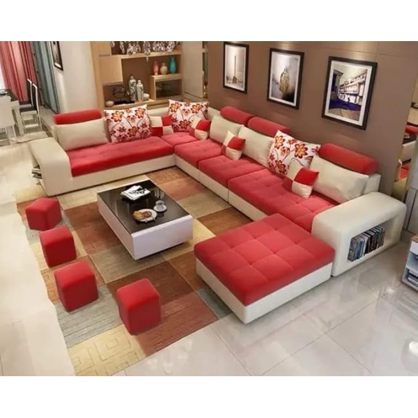 Ripple FURNITURE Apartment and living room luxury corner sofa set (Red)