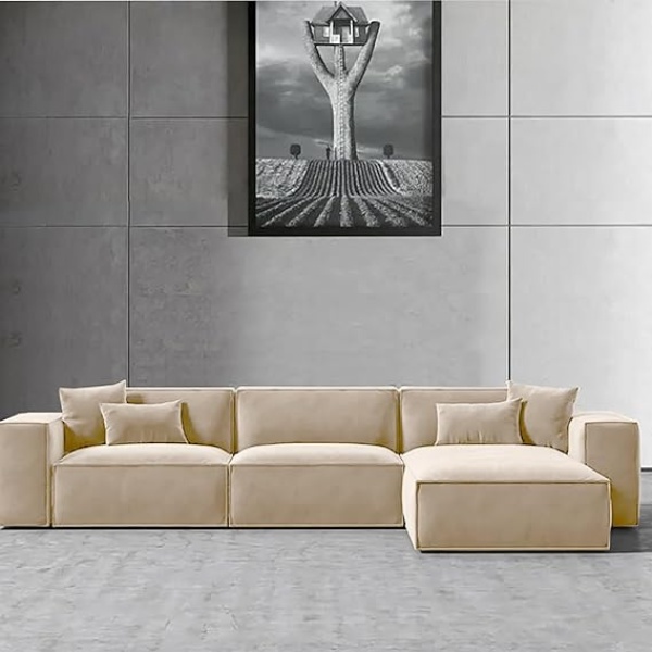 Ripple FURNITURE L-Shape Modern Style Luxury Home Couch (Left, Beige)