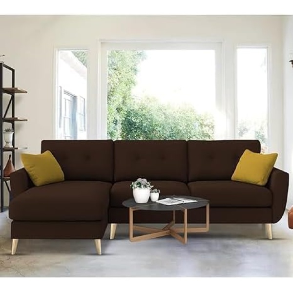 Ripple FURNITURE "Royal Azure Elegance 4 Seater L-Shaped Living Room Sofa in Plush Velvet Fabric" (LHS, Brown Fabric)