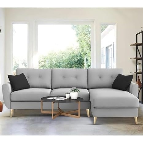 Ripple FURNITURE "Royal Azure Elegance 4 Seater L-Shaped Living Room Sofa in Plush Velvet Fabric" (RHS, Grey Fabric)