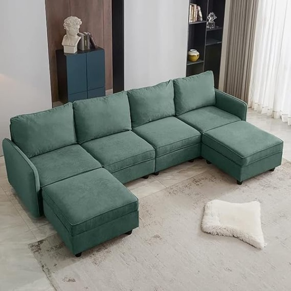 Ripple FURNITURE U Shape Luxury Sofa Set Modern Design Furniture Sectional Couch Living Room Sofas (Green)