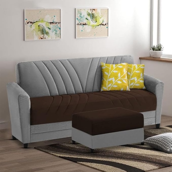 Ripple FURNITURE Elegance Essence 3 Seater Sofa Set with Ottoman (Brown Grey)