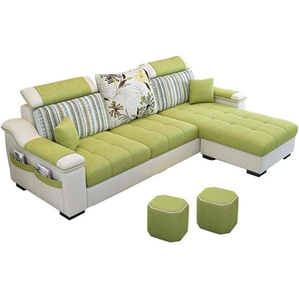 Ripple FURNITURE L Shape sofa 3 Seat Linen Living Room Sofa Set Home Furniture Modern Design Frame Soft Sponge Shape Home Furniture(Foot ped + 2 cloth stool),F