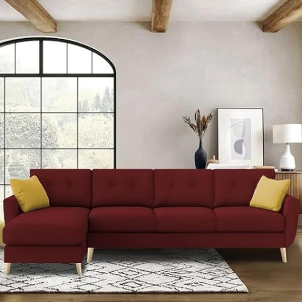 Ripple FURNITURE Luxury 6 Seater L Shape Sofa Set For Living Room In Premium Fabric (LHS, Maroon)