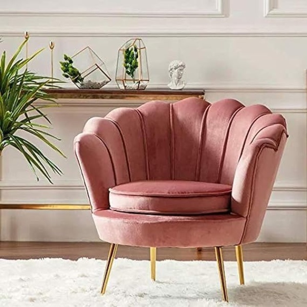 Ripple FURNITURE Round shaped Flower chair - Mettle legs - velvet (Rose Pink)