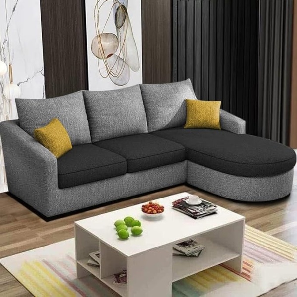 Ripple FURNITURE EleganceEdge 4-Seater Sofa Set for Living Room (Black Grey)