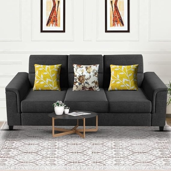 Ripple FURNITURE Elegant 3 Seater Sofa Set for Living Room (Black)