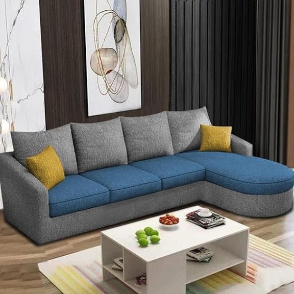 Ripple FURNITURE Sumptuous Serenity: The Round Lounger L-Shape 6 Seater Sofa Set for Your Living Room (RHS) (Turquise Grey)