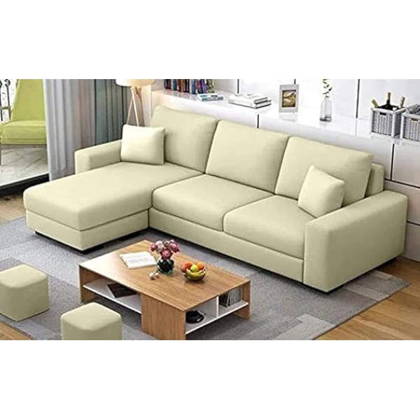 Ripple FURNITURE Luxury LHS L Shape Sofa For Living Room (Cream Fabric)