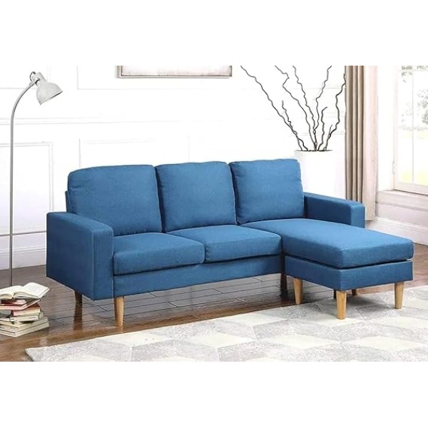 Ripple FURNITURE L shaped modern sectional sofa (Royal blue)