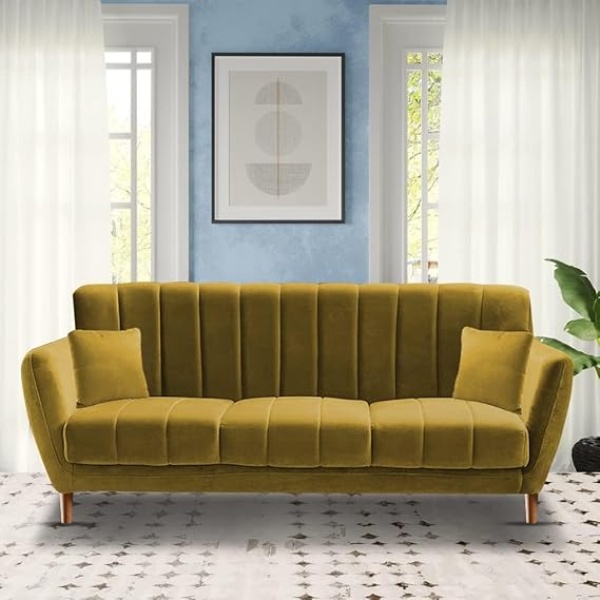 Ripple FURNITURE 3 Seater Sofa Set for Living Room (Yellow)