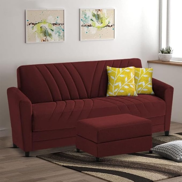 Ripple FURNITURE Elegance Essence 3 Seater Sofa Set with Ottoman (Maroon)