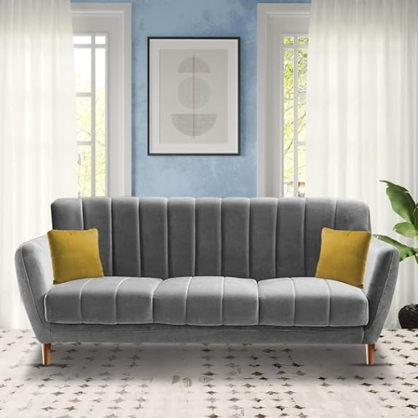Ripple FURNITURE 3 Seater Sofa Set for Living Room (Grey)
