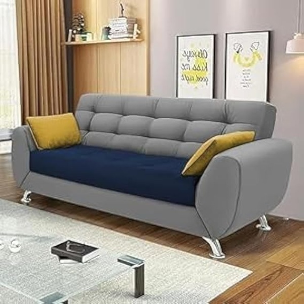 Ripple FURNITURE Casaliving Leadown 3 Seater Sofa with Ottman for Living Room Premium Fabric Sofa (Blue Grey)