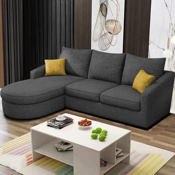 Ripple FURNITURE EleganceEdge 4-Seater Sofa Set for Living Room (LHS) (Black)