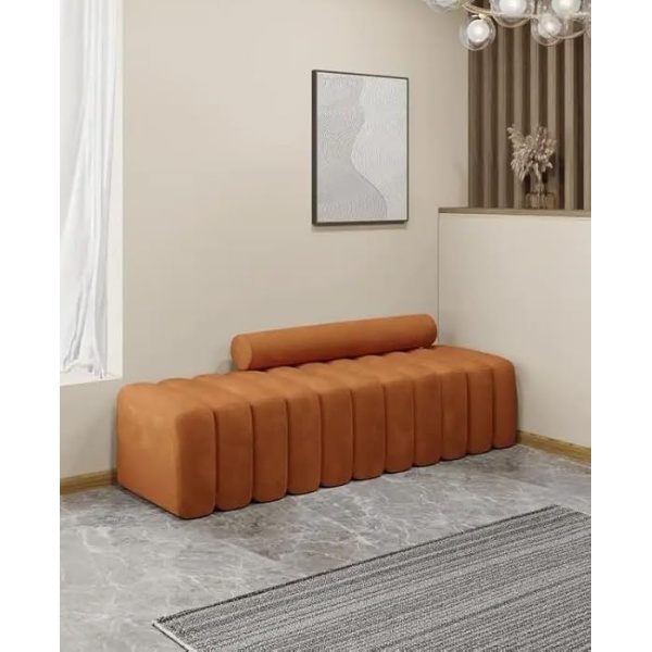 Ripple FURNITURE Modern Bench Round Back Ottoman (Orange)