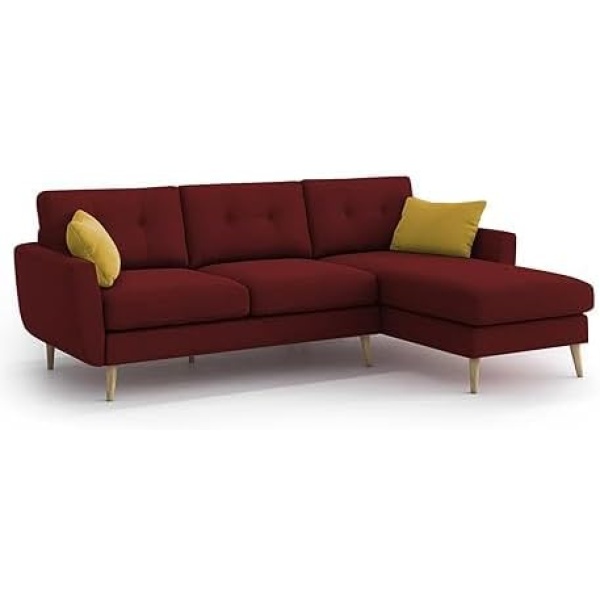 Ripple FURNITURE "Royal Azure Elegance 4 Seater L-Shaped Living Room Sofa in Plush Velvet Fabric" (RHS, Maroon Fabric)