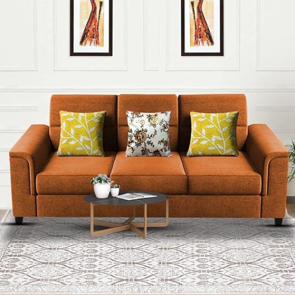 Ripple FURNITURE Elegant 4 Seater L Shape Sofa Set for Living Room (Orange)