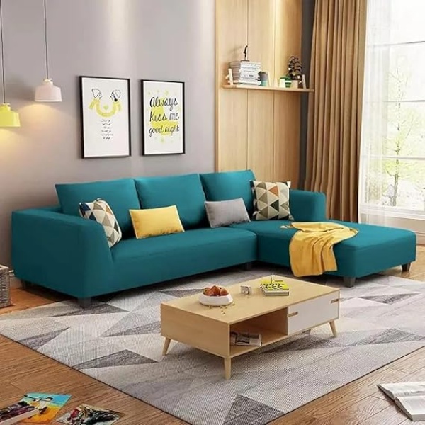 Ripple FURNITURE 4 Seater L Shape Sofa Set For Living Room (Pine)