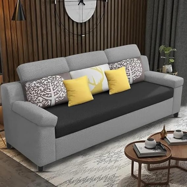Ripple FURNITURE Luxury 3 Seater Sofa For Living Room In Premium Fabric (Black Grey)