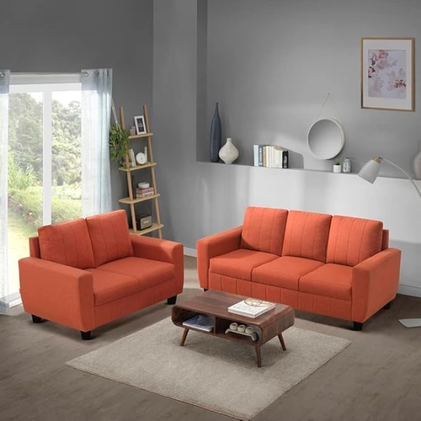 Ripple FURNITURE Modern Fabric Sofa (3+2 Seater, Ember Orange)