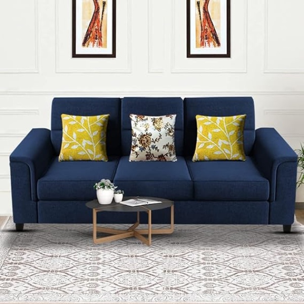 Ripple FURNITURE Elegant 3 Seater Sofa Set for Living Room (Blue)