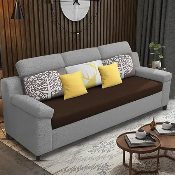 Ripple FURNITURE Luxury 3 Seater Sofa For Living Room In Premium Fabric (Brown Grey)