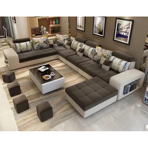 Ripple FURNITURE Apartment and living room luxury corner sofa set (Brown)