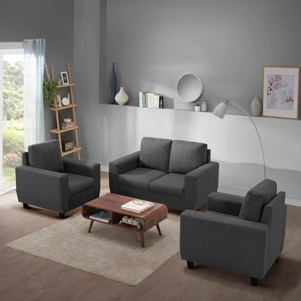 Ripple FURNITURE Modern Fabric Sofa (2+1+1, Stone Grey)