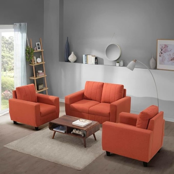 Ripple FURNITURE Modern Fabric Sofa (2+1+1, Ember Orange)