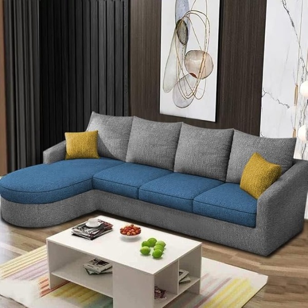 Ripple FURNITURE Sumptuous Serenity: The Round Lounger L-Shape 6 Seater Sofa Set for Your Living Room (LHS) (Turquise Grey)