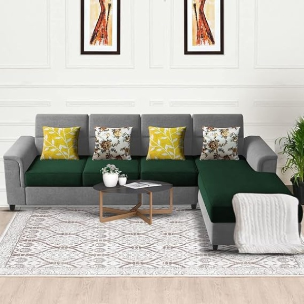 Ripple FURNITURE Harmony 6-Seater L-Shape Sofa Set for Living Room (Green Grey)