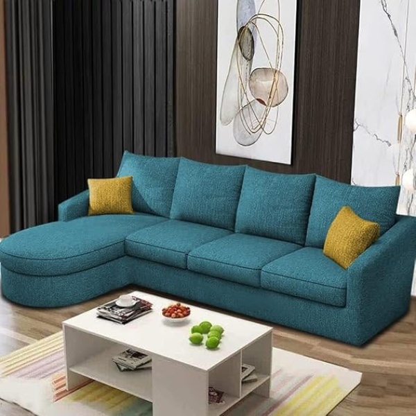 Ripple FURNITURE Sumptuous Serenity: The Round Lounger L-Shape 6 Seater Sofa Set for Your Living Room (LHS) (Turquise)