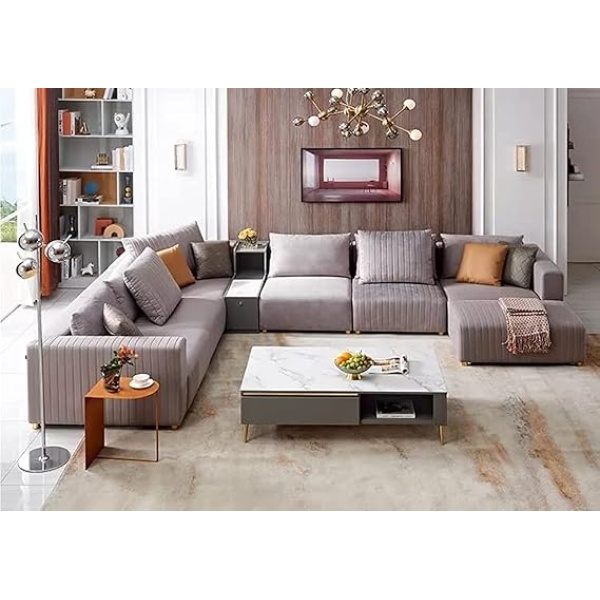 Ripple FURNITURE u shape sofa set 7 seater living room furniture sectional fabric sofa with storage drawers