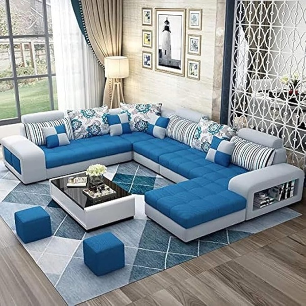 Ripple FURNITURE Apartment and living room corner sofa set (Blue)