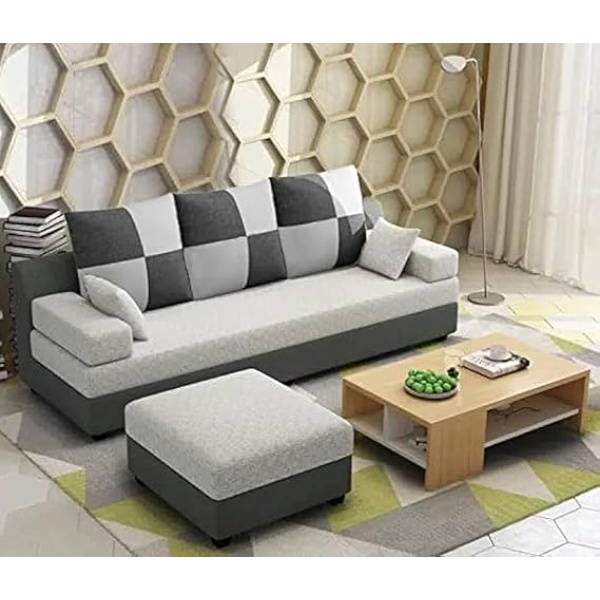 Ripple FURNITURE Modern 3 Seater Sofa Set For Living Room (Grey Black Fabric)